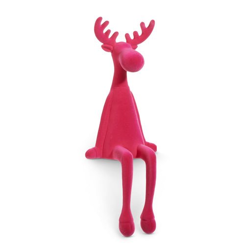 19" Hot Pink Flocked Sitting Moose - Nifty Decor & More