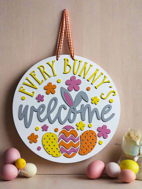 Every Bunny’s Welcome Hanger | Colorful Spring Easter Wall Decor | Cute Bunny Decor for Home