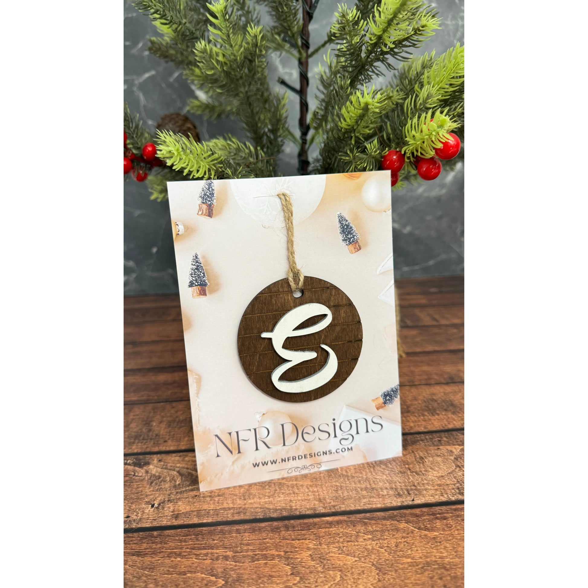 Shiplap Initial Christmas Ornament - Cursive Font Christmas Ornament   