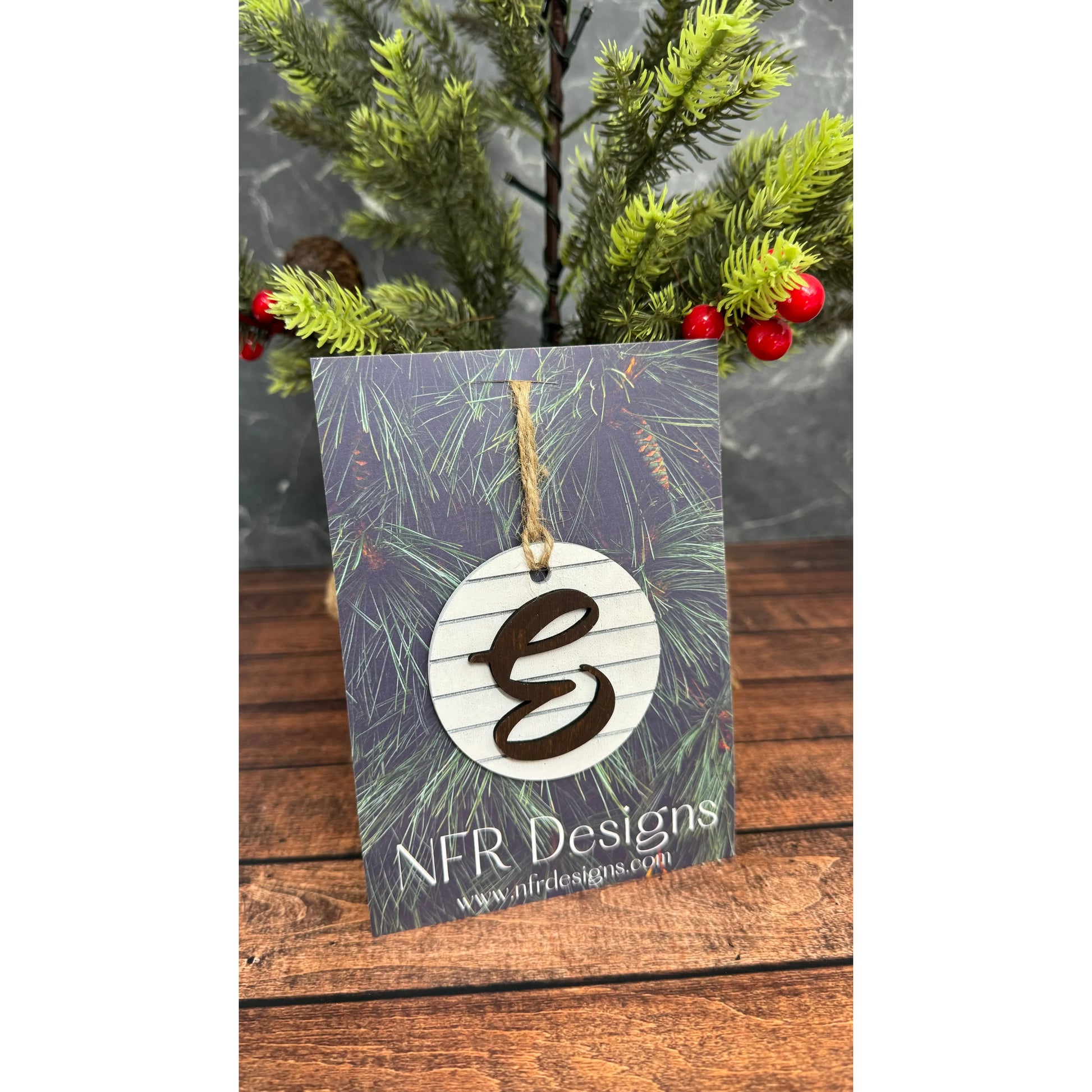 Shiplap Initial Christmas Ornament - Cursive Font Christmas Ornament   