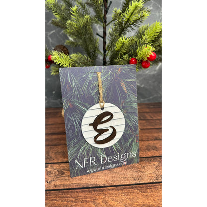 Shiplap Initial Christmas Ornament - Cursive Font Christmas Ornament   