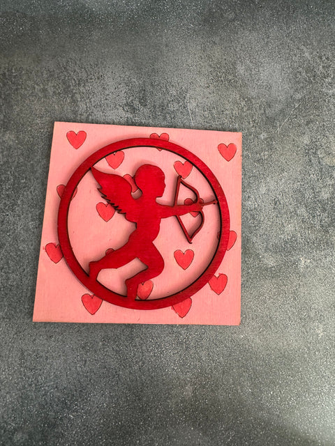 Mini Valentine Leaning Sandwich Board Tiles Interchangeable Add On Cupid with Arrow  