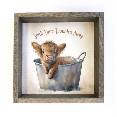Highland Cow Soaking Sign | Rustic Farmhouse Decor | Cute Animal Wall Art | Perfect Gift for Cow Lovers & Nature Fans