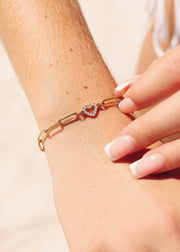 Stone Heart Paperclip Chain 18K Gold PVD Stainless Steel Set Chain Necklace