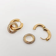 Circular Huggie Earrings 18K Gold Plated with CZ Inlay, Dazzling Statement Jewelry for Women, Chic Gift Idea