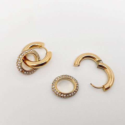 Circular Huggie Earrings 18K Gold Plated with CZ Inlay, Dazzling Statement Jewelry for Women, Chic Gift Idea