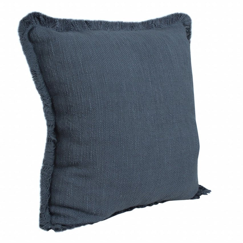 20 Inch Square Soft Navy Blue Cotton Pillow w/Fringe - Nifty Decor & More