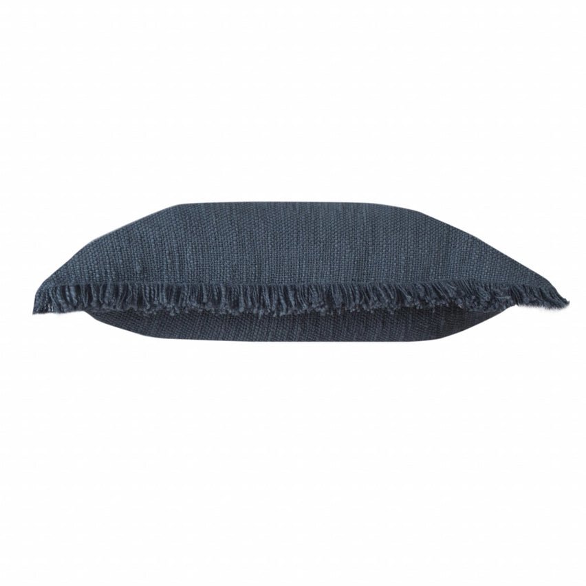 20 Inch Square Soft Navy Blue Cotton Pillow w/Fringe