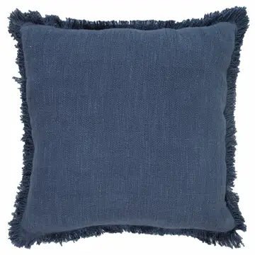 20 Inch Square Soft Navy Blue Cotton Pillow w/Fringe