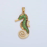 24K Gold Filled Green Micro Paved Sea Horse Ocean Animal Pendant | I288