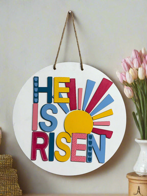 He is Risen Hanger - Colorful Religious Christian Decor for Home, Wall Art, Easter & Religious Celebrations