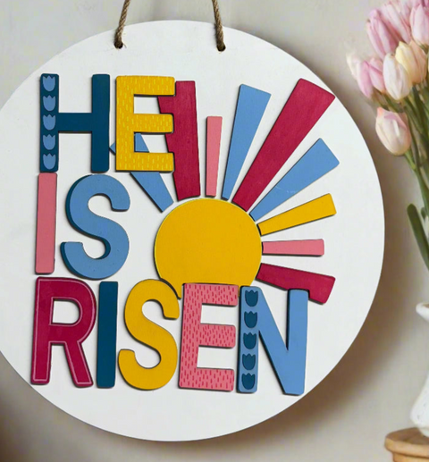 He is Risen Hanger - Colorful Religious Christian Decor for Home, Wall Art, Easter & Religious Celebrations