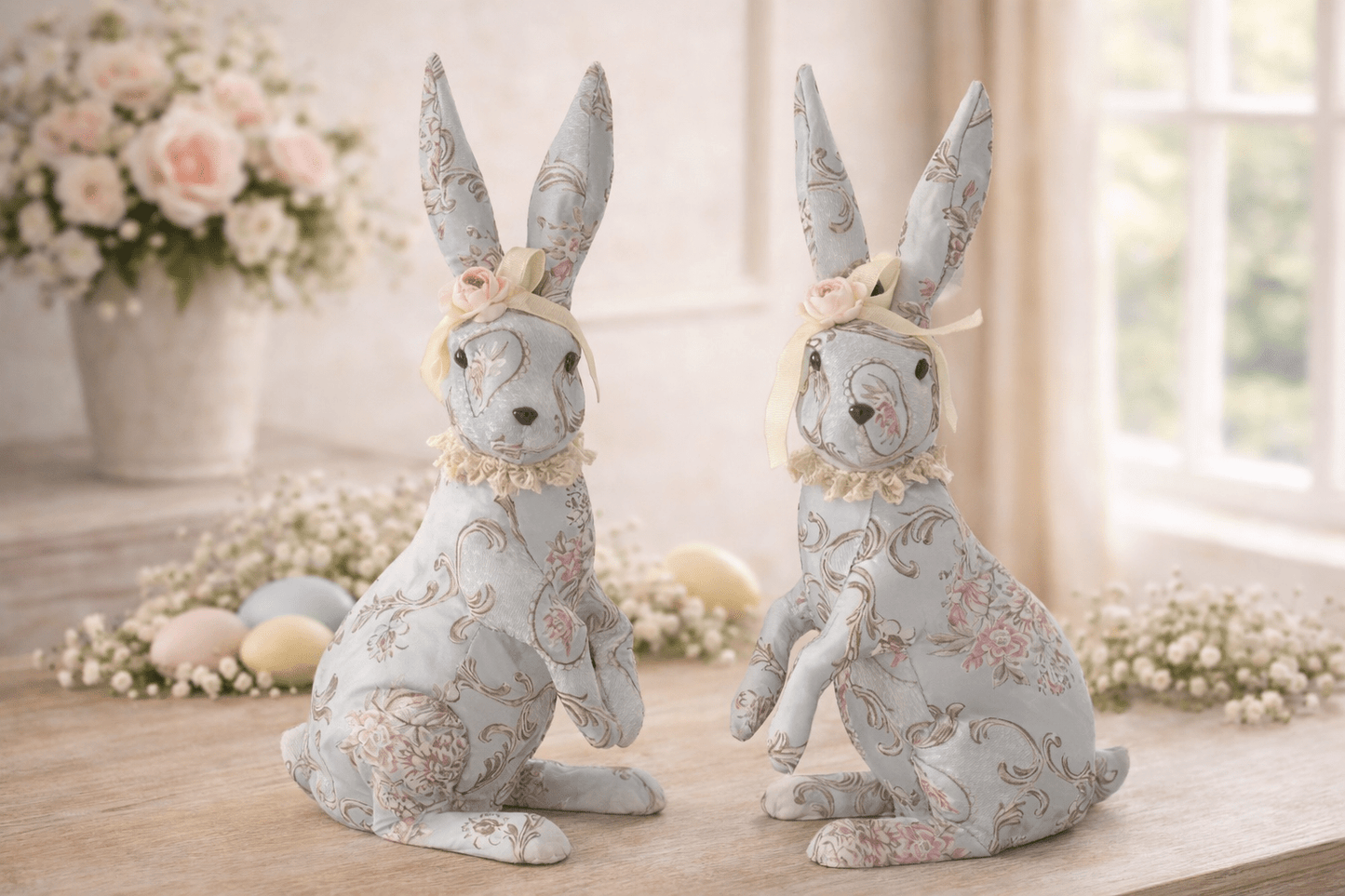21" Blue Floral Patterned Easter Bunny Set - Nifty Decor & More