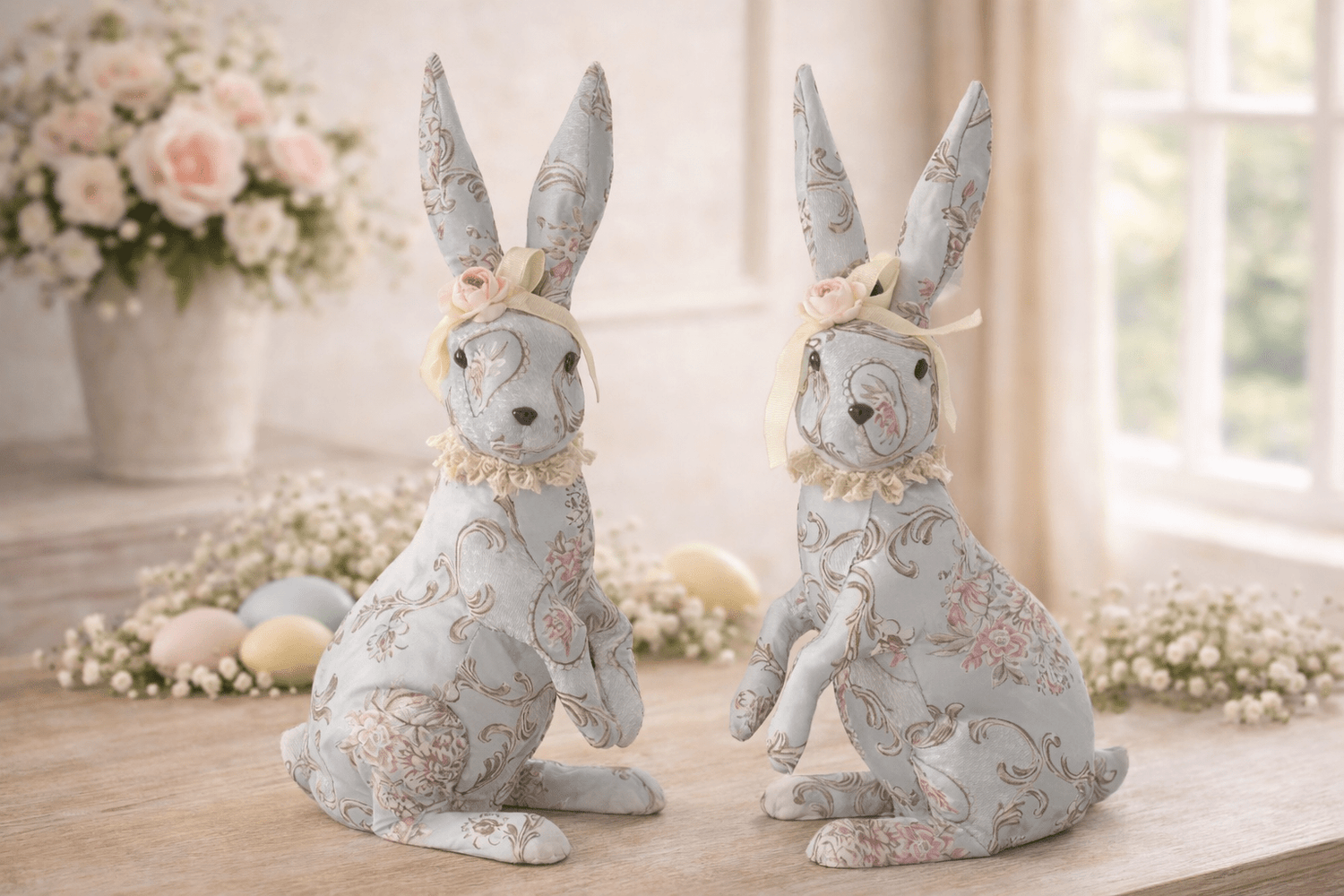 21" Blue Floral Patterned Easter Bunny Set - Nifty Decor & More