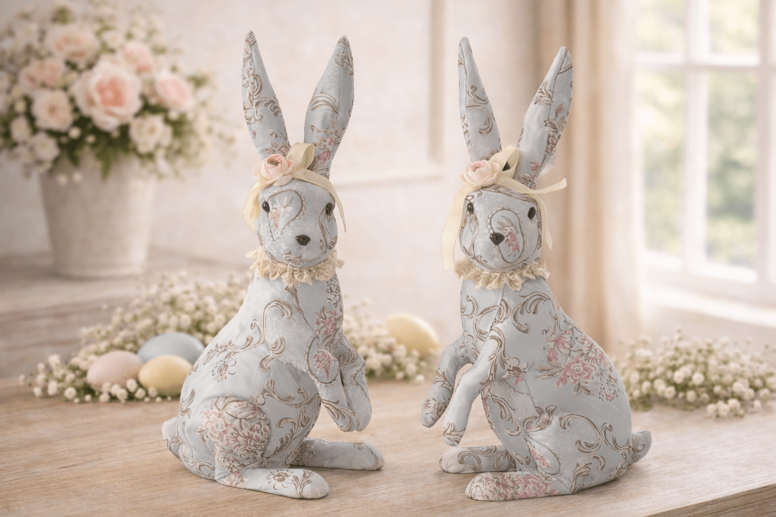 21" Blue Floral Patterned Easter Bunny Set - Nifty Decor & More
