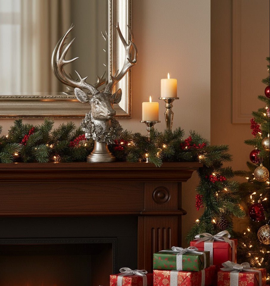 21" Pewter Buck with Wreath - Nifty Decor & More