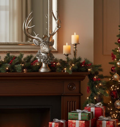 21" Pewter Buck with Wreath - Nifty Decor & More