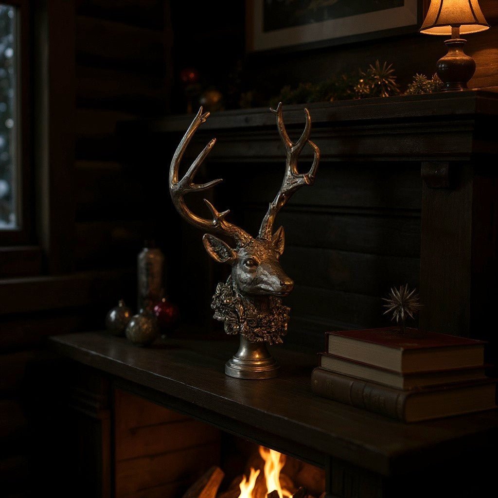 21" Pewter Buck with Wreath - Nifty Decor & More