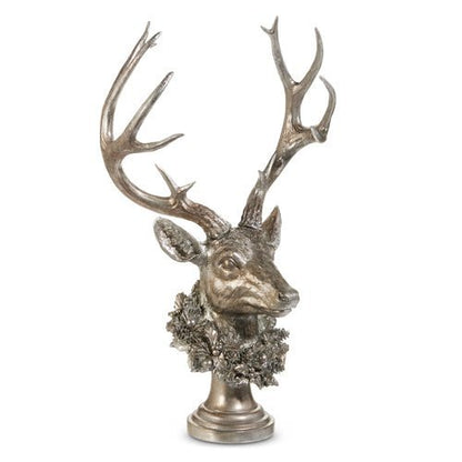 21" Pewter Buck with Wreath - Nifty Decor & More