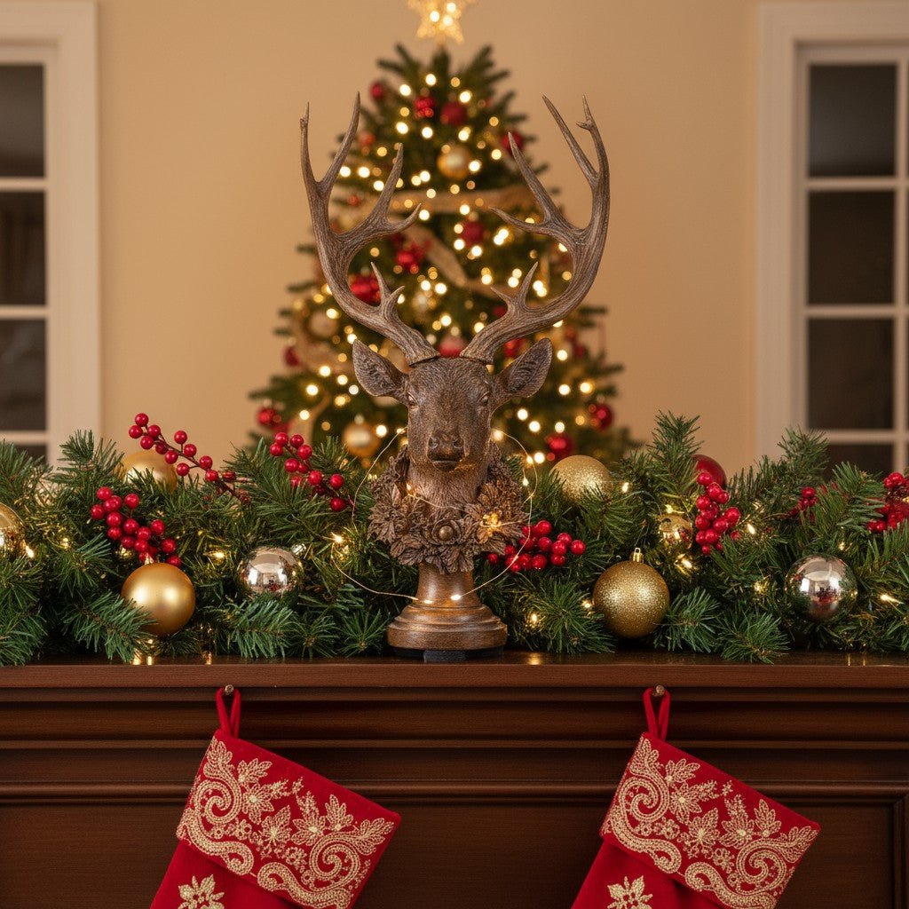 21.5" Antique Buck with Wreath