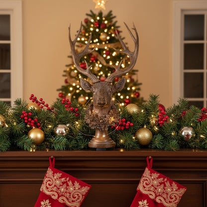 21.5" Antique Buck with Wreath - Nifty Decor & More