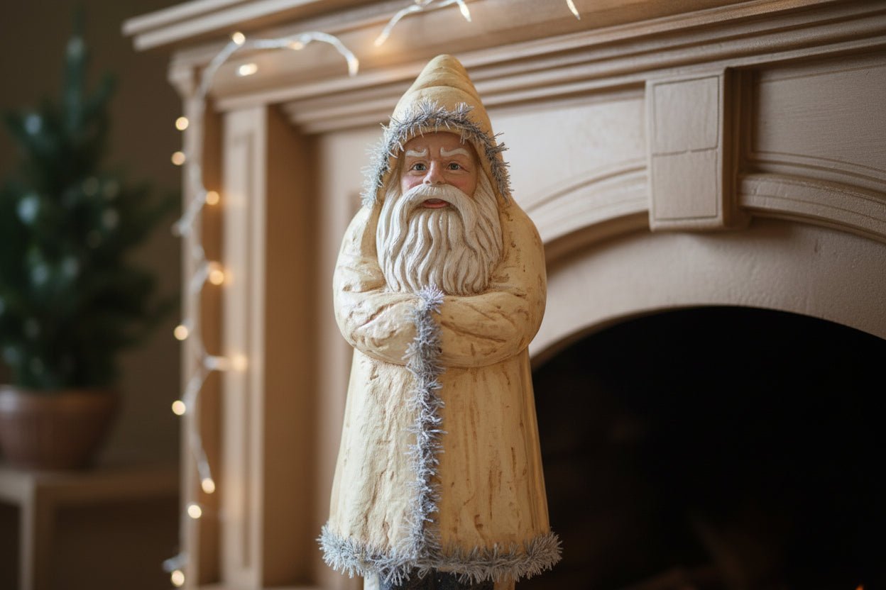 22" Cream Tinsel Old World Santa - Nifty Decor & More