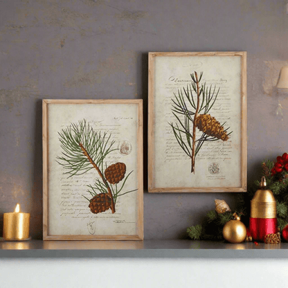 22" Pinecone Branch Framed Wood Wall Art - Rustic Winter Print by Tina Higgins - Nifty Decor & More