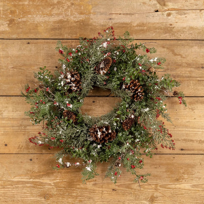 24" Snow Flurry Wreath with Red Berries - Nifty Decor & More