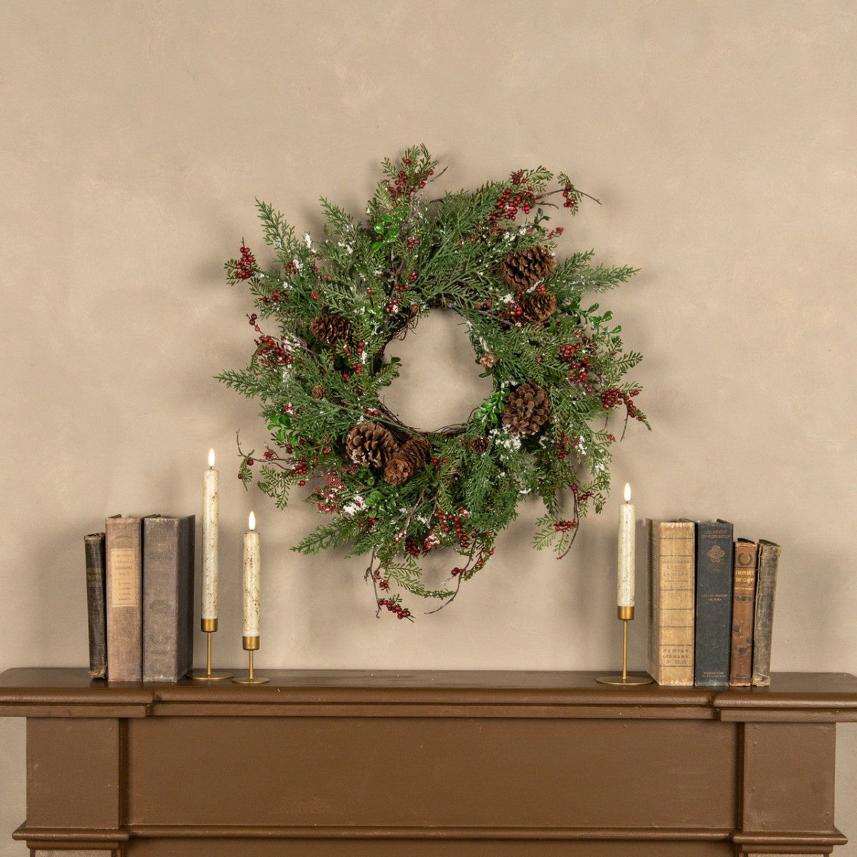 24" Snow Flurry Wreath with Red Berries - Nifty Decor & More