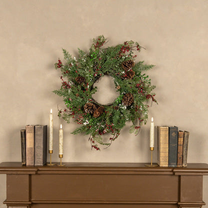 24" Snow Flurry Wreath with Red Berries - Nifty Decor & More