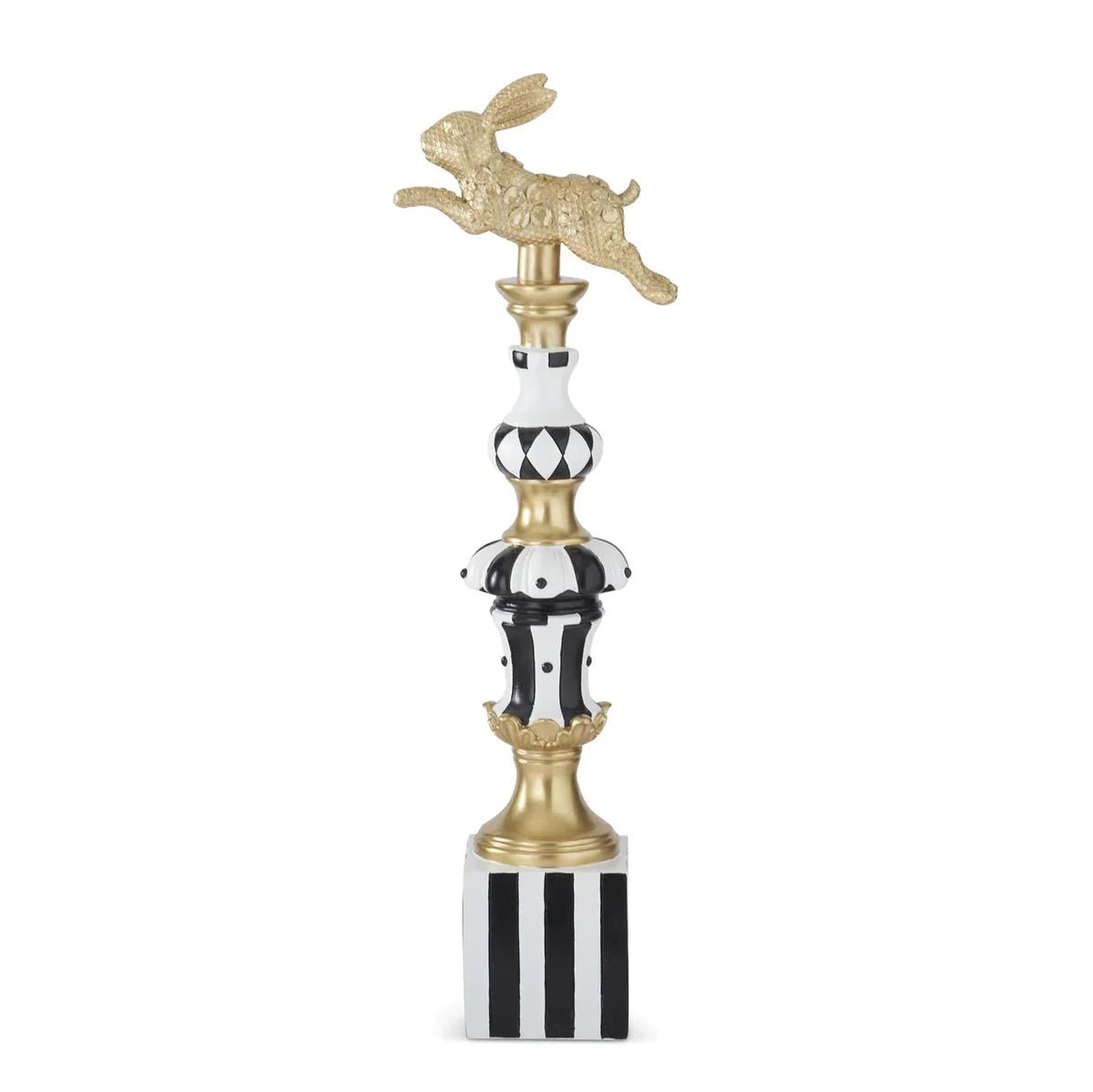 24.5" Checkered Easter Bunny Finial - Gold, Black & White Spring Decor - Nifty Decor & More