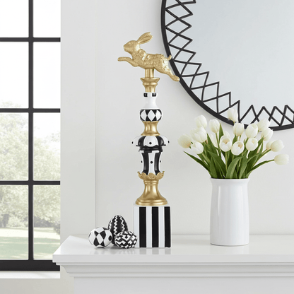 24.5" Checkered Easter Bunny Finial - Gold, Black & White Spring Decor - Nifty Decor & More