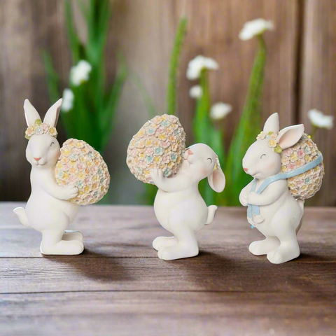 Floral Bunny & Egg Set, Resin Easter Decor, Cute Spring Table Centerpiece, Handmade Bunny Figurine, Spring Decor | Gift Idea