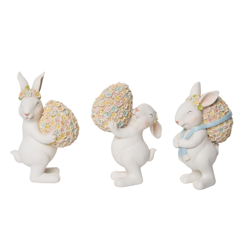 Floral Bunny & Egg Set, Resin Easter Decor, Cute Spring Table Centerpiece, Handmade Bunny Figurine, Spring Decor | Gift Idea