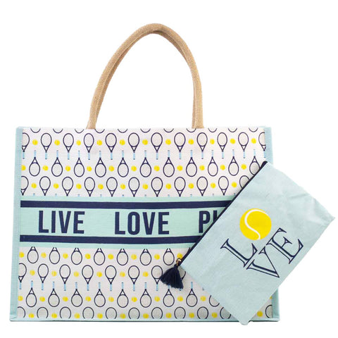 Pickleball & Tennis Juco Tote Bag, Trendy Sports Carryall, Great for On-the-Go, Awesome Gift for Sporty Souls Tote Bag Sky/Navy/White
