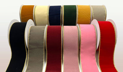 2.5" Bubblegum Pink Velvet Reversible Gold Wired Ribbon - Nifty Decor & More