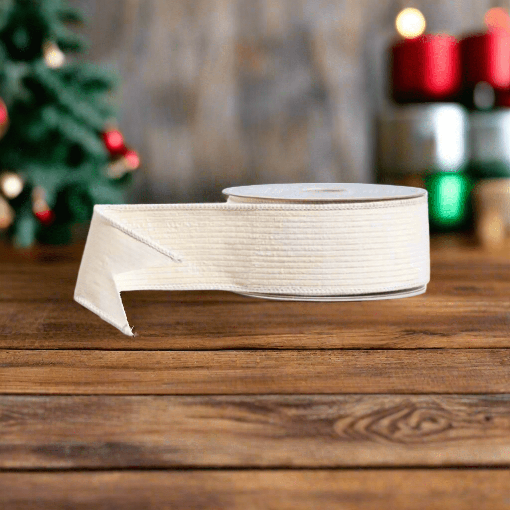 2.5" x 10 Yards Cream Corduroy Wired Ribbon - Cozy Neutral Christmas Ribbon - Nifty Decor & More