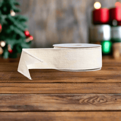 2.5" x 10 Yards Cream Corduroy Wired Ribbon - Cozy Neutral Christmas Ribbon - Nifty Decor & More