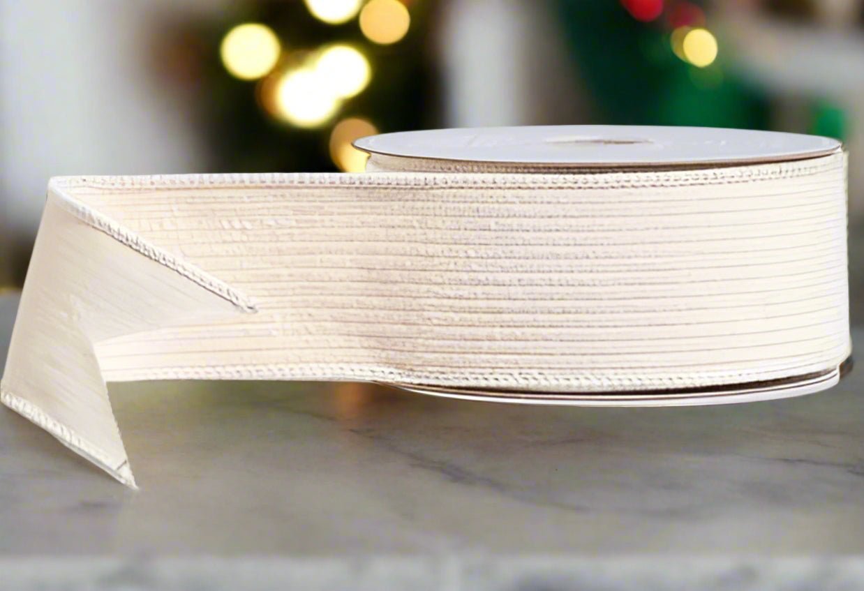 2.5" x 10 Yards Cream Corduroy Wired Ribbon - Cozy Neutral Christmas Ribbon - Nifty Decor & More