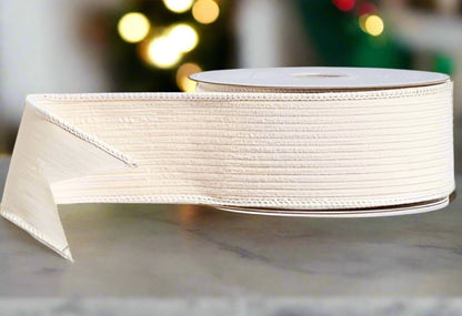 2.5" x 10 Yards Cream Corduroy Wired Ribbon - Cozy Neutral Christmas Ribbon - Nifty Decor & More