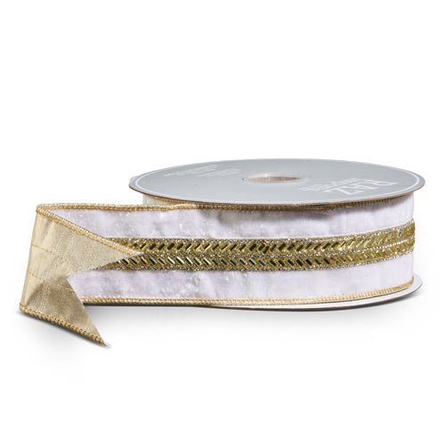 2.5" X 10 Yds White Velvet Jeweled Wired Ribbon - RAZ - Nifty Decor & More