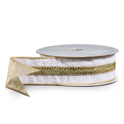 2.5" X 10 Yds White Velvet Jeweled Wired Ribbon - RAZ - Nifty Decor & More