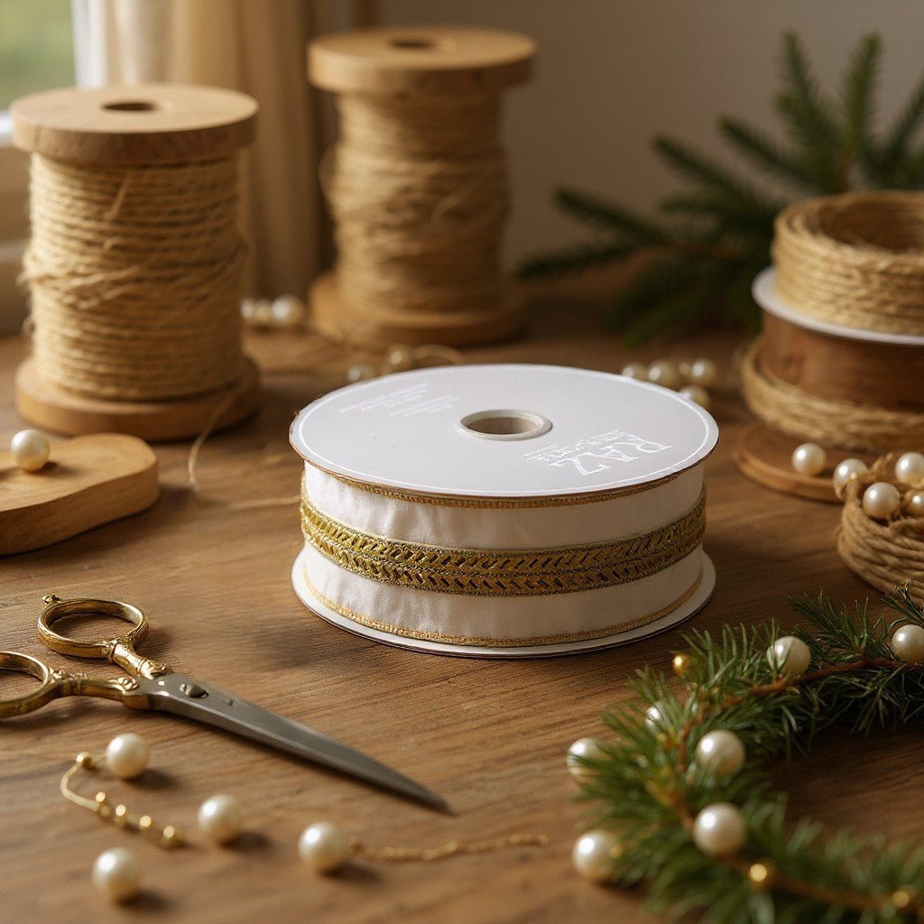 2.5" X 10 Yds White Velvet Jeweled Wired Ribbon - RAZ - Nifty Decor & More
