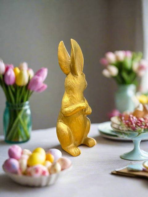 Bronze Bunny Set - Charming Resin Figurines for Spring Decor & Easter Home Decorations