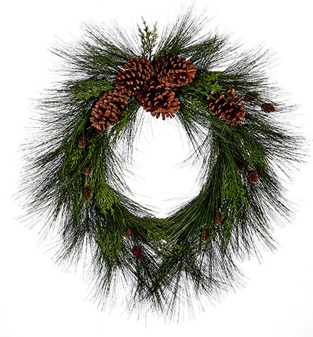 26" Long Needle Pine and Pinecone Wreath - Nifty Decor & More