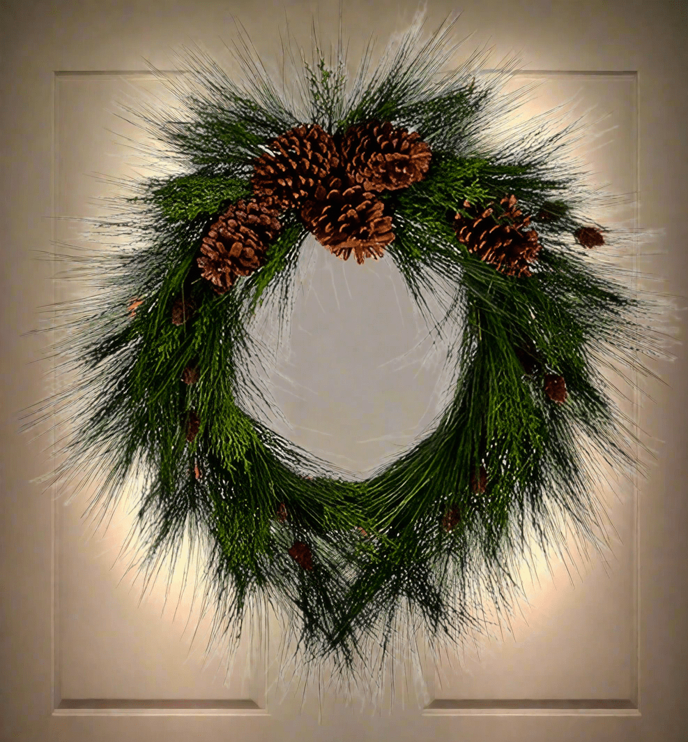 26" Long Needle Pine and Pinecone Wreath - Nifty Decor & More