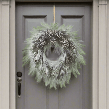 26" Snowy Long Needle Pine and Pinecone Wreath - Nifty Decor & More