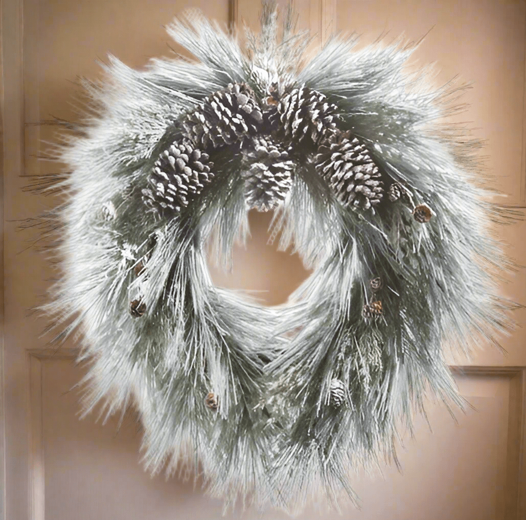 26" Snowy Long Needle Pine and Pinecone Wreath - Nifty Decor & More