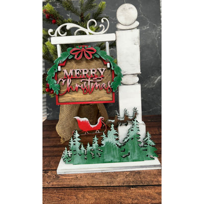 Merry Christmas Santa Sleigh Mini-Post Interchangeable Add On with Mini-Post  