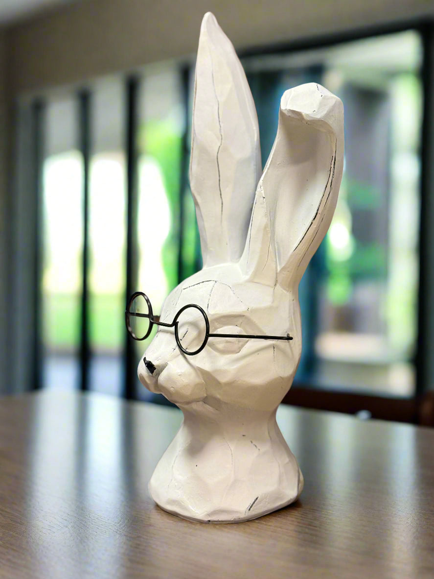 10" Rabbit with Glasses Resin Figurine | Spring & Easter Decor | Adorable Bunny Figurine for Home, Holiday Celebrations Bunny figurine